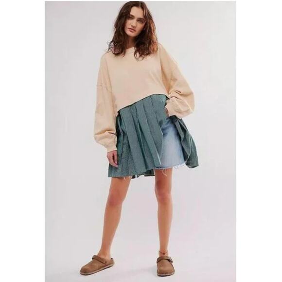 Free People Eleanor Striped Sweatshirt Tunic Dress Oversized Cotton Small NEW - Picture 1 of 4